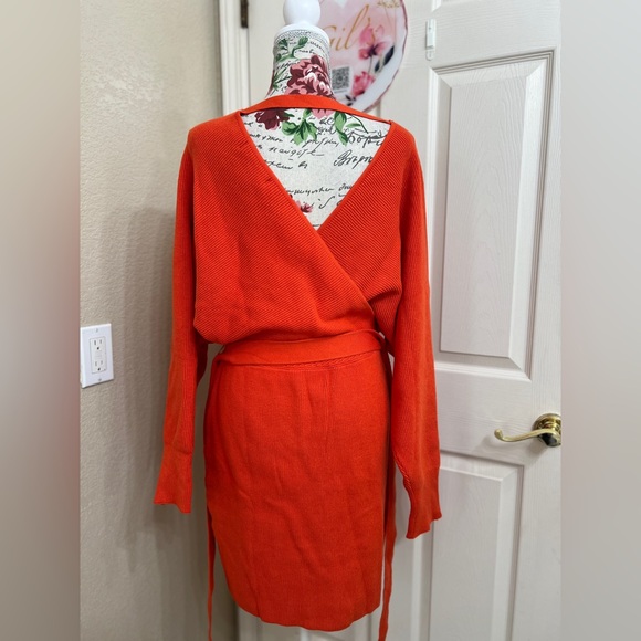 Rust Orange Wrap Dress - Picture 5 of 8